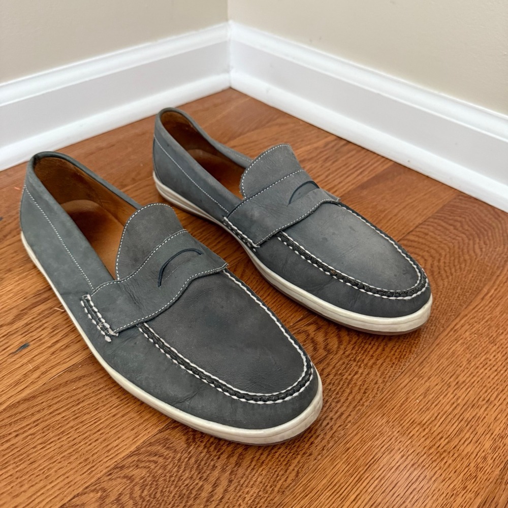 Peter Millar Mens Grey Nubuck Leather Penny Loafers MS16F06 Size 12 M